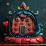 Adorable and charming Slot Online Gacor crafted from layered papier-mâché in rich deep teal, exhibiting luxurious and vibrant sculpted textured layers